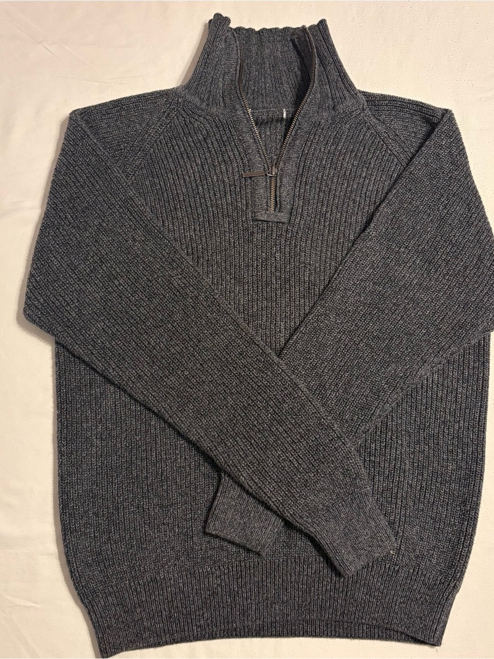 Geoffrey Beene Men's Heather Gray Heavy Ribbed 1/4 Zip Knit Pullover Sweater